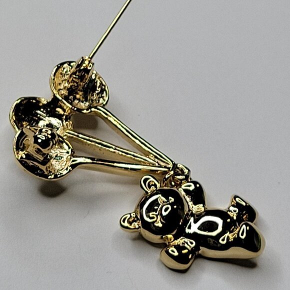 GOLD Tone Teddy Bear With Balloons Brooch Pin - Picture 7 of 7